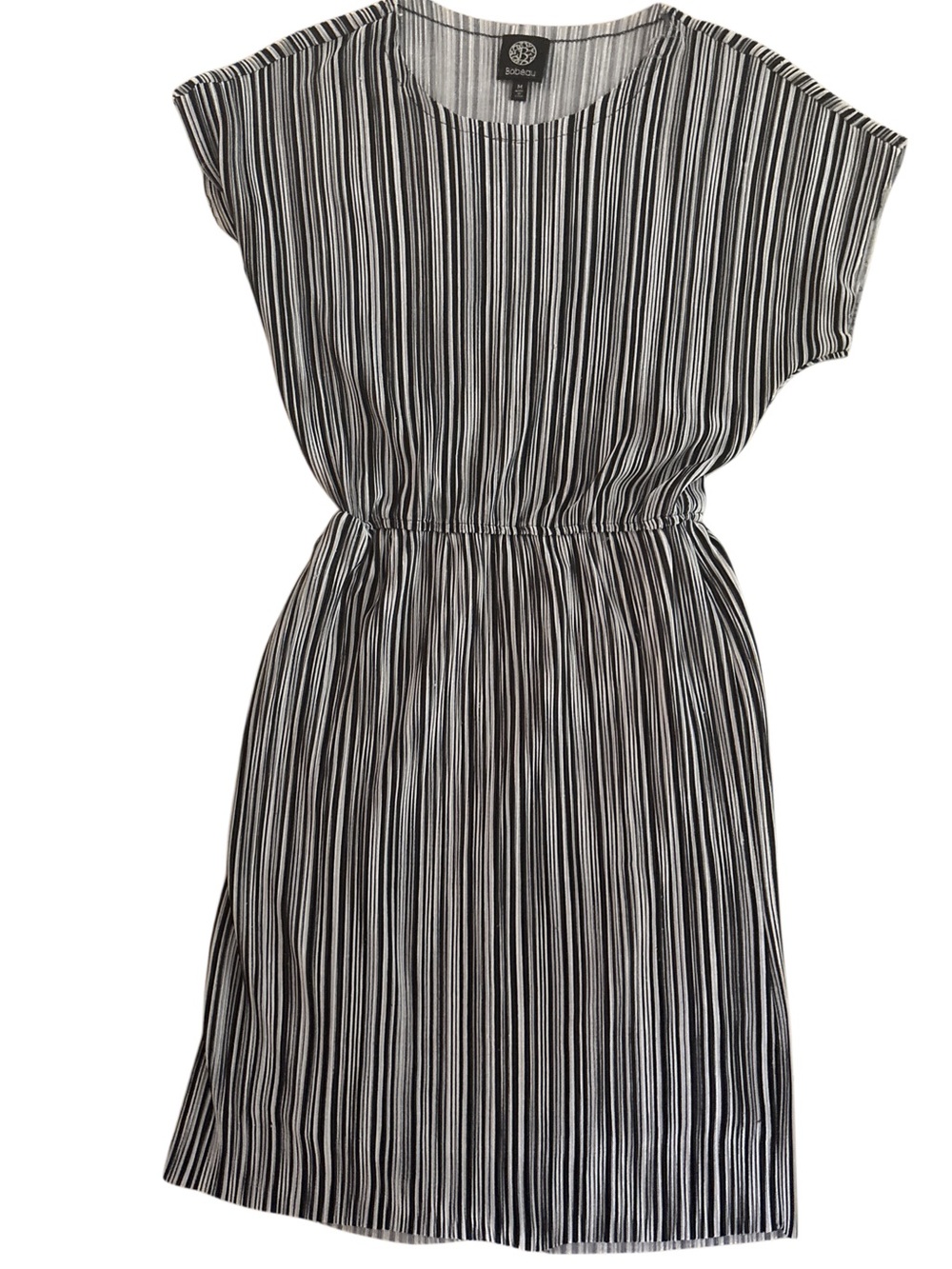 Bobeau Black & White Striped Elastic-Waist Dress